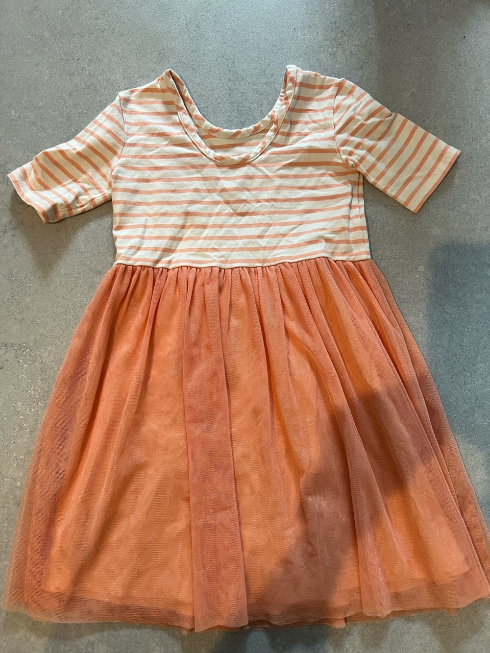 Hanna Andersson Peach-Striped Top with Peach Tulle Skirt, size 4